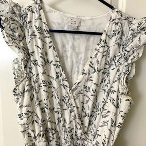 White & black floral wrap Dress